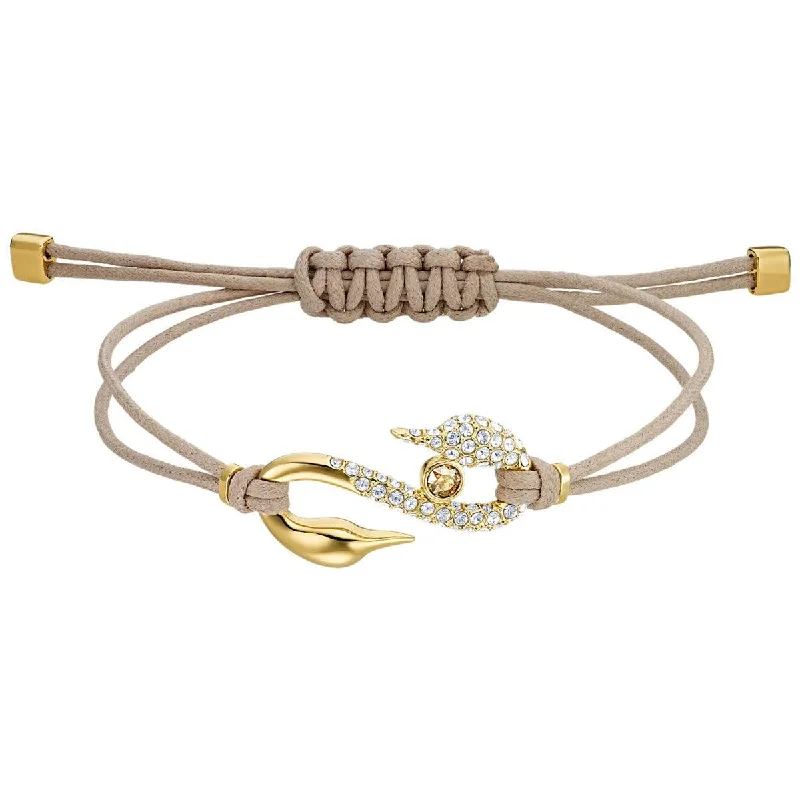 ladies bracelets high quality-Swarovski Women's Bracelet - Power Yellow Gold Plated Swan Beige Cord | 5551806