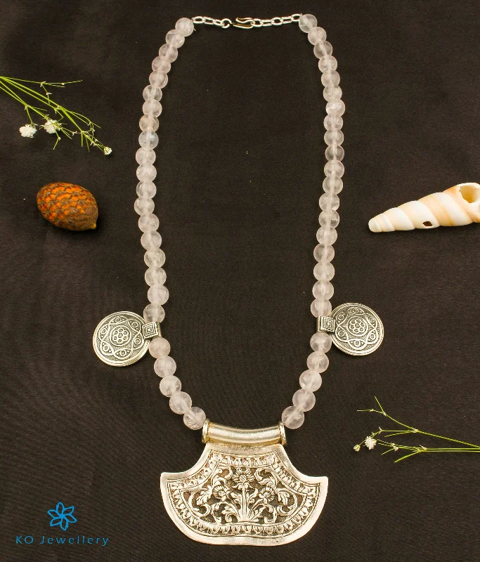 ladies necklaces organizer-The Neeti Silver Rose Quartz  Necklace