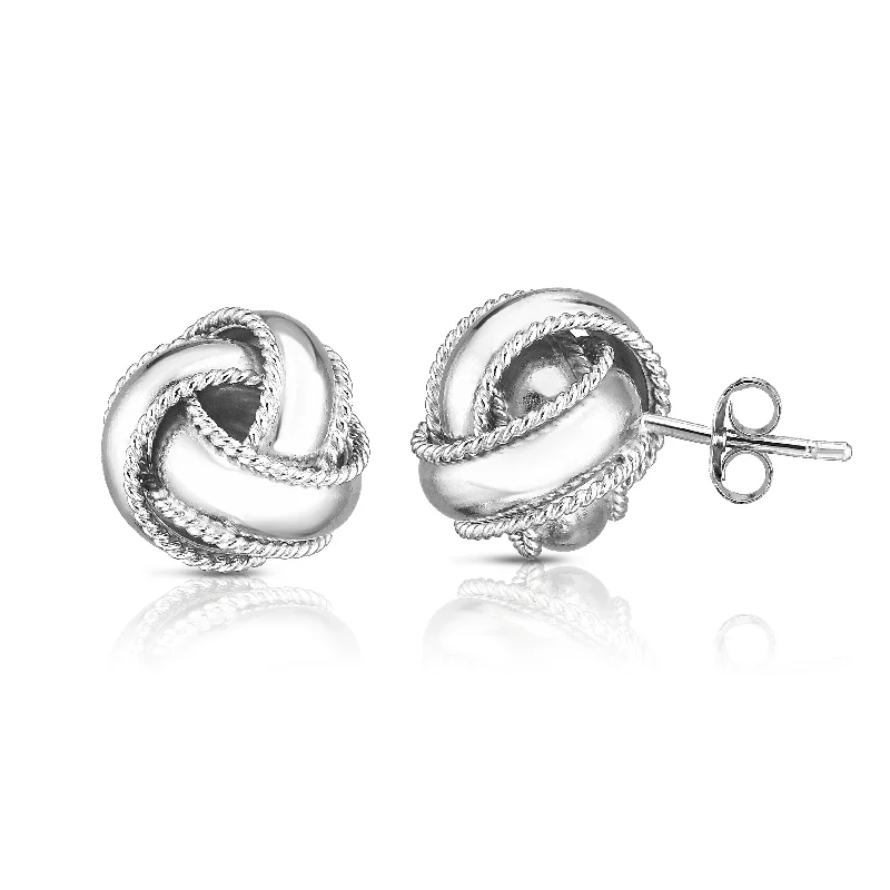 Ladies earrings trio charm -Silver Textured Border Polished Love Knot Earring