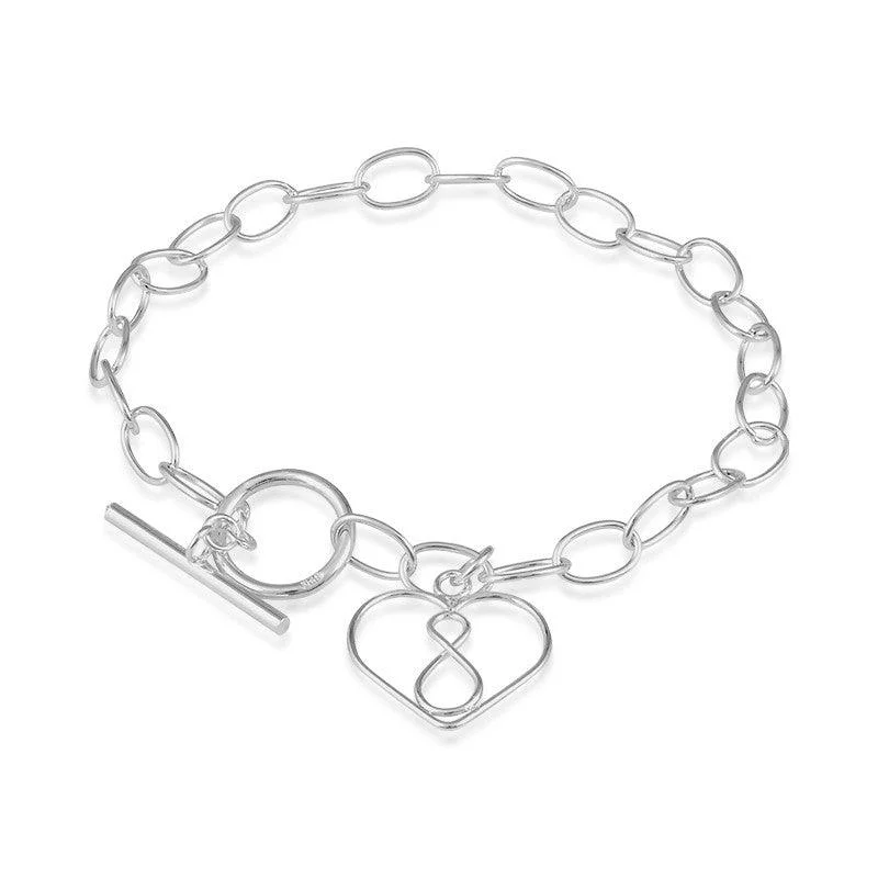 ladies bracelets cultural-Sterling Silver Open Heart with Infinity Symbol Bracelet, 7.5"