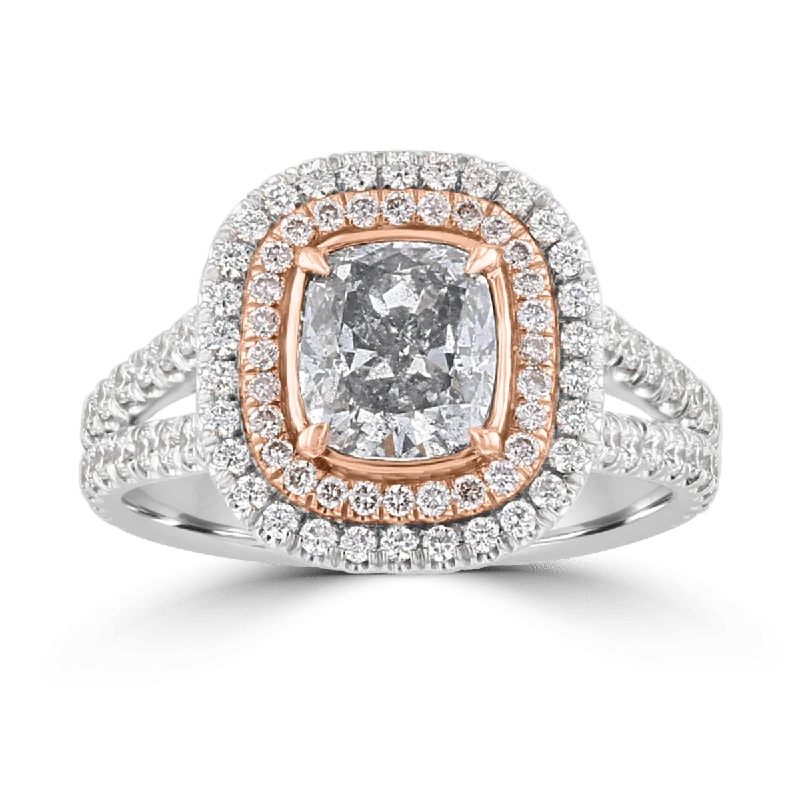 Ladies rings tide shine -18KT WHITE GOLD 2.43 CTW GRAY, PINK, & NEAR COLORLESS DIAMOND HALO RING