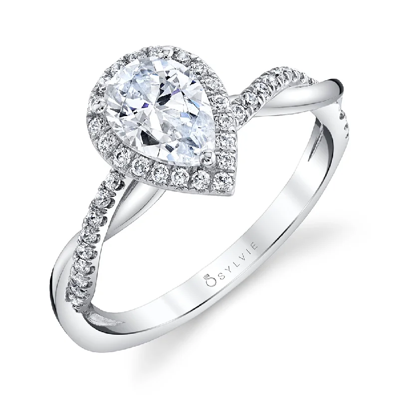 Ladies engagement rings tale charm -Sylvie Modern Pear Shaped Engagement Ring With Halo S1724 - PS