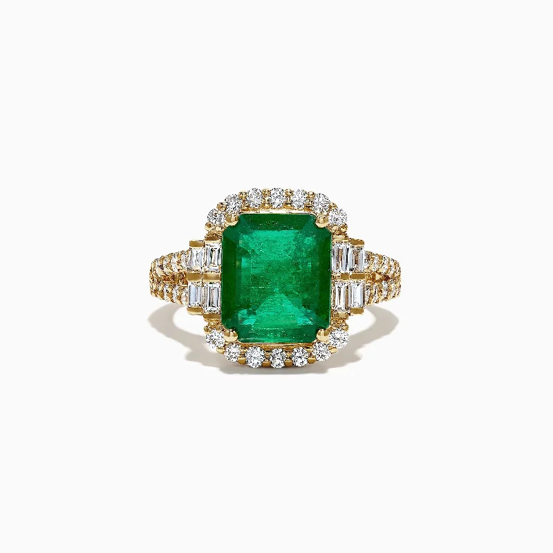 Ladies rings sand glow -Limited Edition 18K Yellow Gold Emerald and Diamond Ring, 4.87 TCW