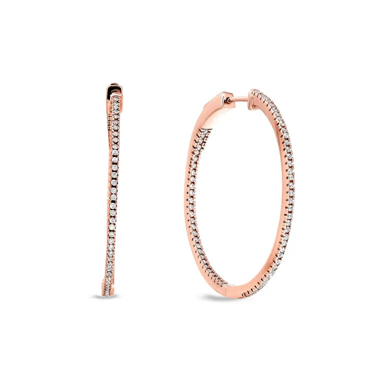 Ladies earrings east charm -Rose Gold Finish Sterling Silver Micropave Inside Out Large Hoop Earrings with Simulated Diamonds