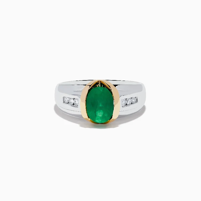 Ladies rings love heart glow -Mens 14K Two-Tone Gold Emerald and Diamond Ring