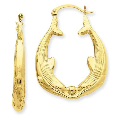 Ladies earrings crown glow -14KT YEOLLOW GOLD KISSING DOLPHIN EARRINGS