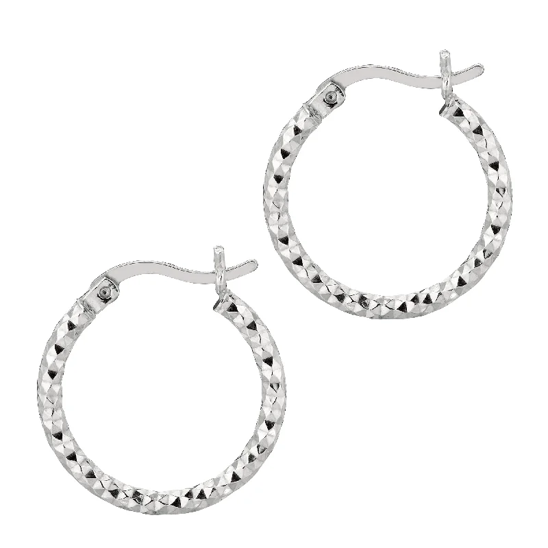 Ladies earrings etched charm -Silver 2x15MM Diamond Cut Earring