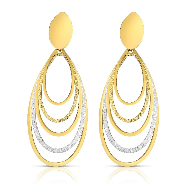 Ladies earrings wow charm -14K Gold Diamond Cut & Polished Oval Multi-Layered Dangle Earring