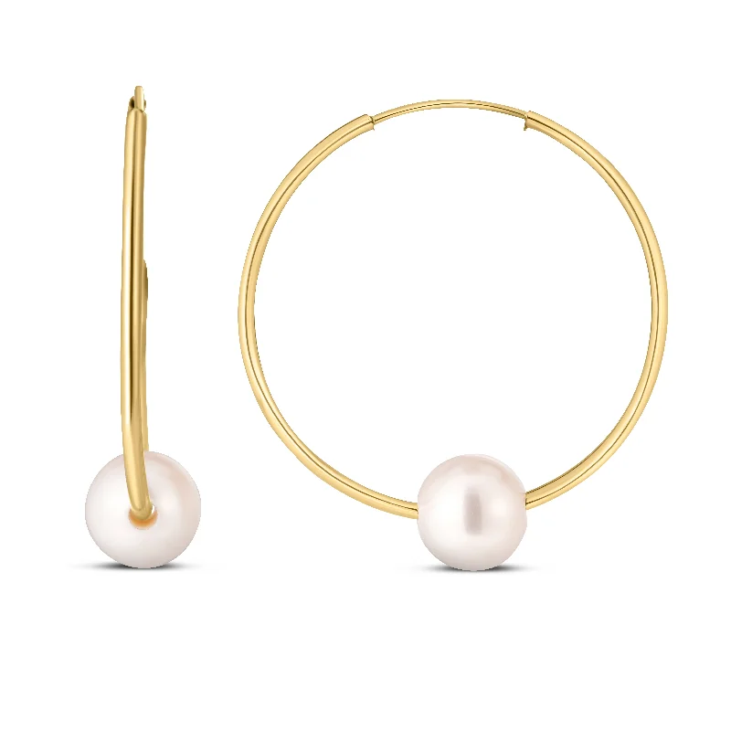 Ladies earrings luxe radiance -14K Gold Round Endless Pearl Earring