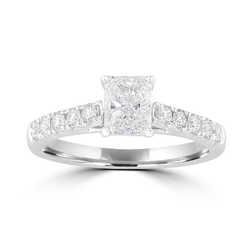 Ladies rings pre wed glow -14KT White Gold 1 CTW Radiant Diamond Cathedral Ring