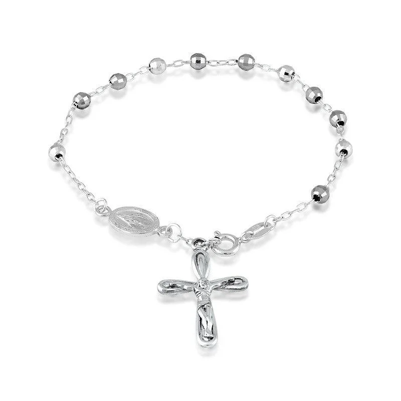 ladies bracelets shiny-Sterling Silver Disco Balls Rosary Bracelet