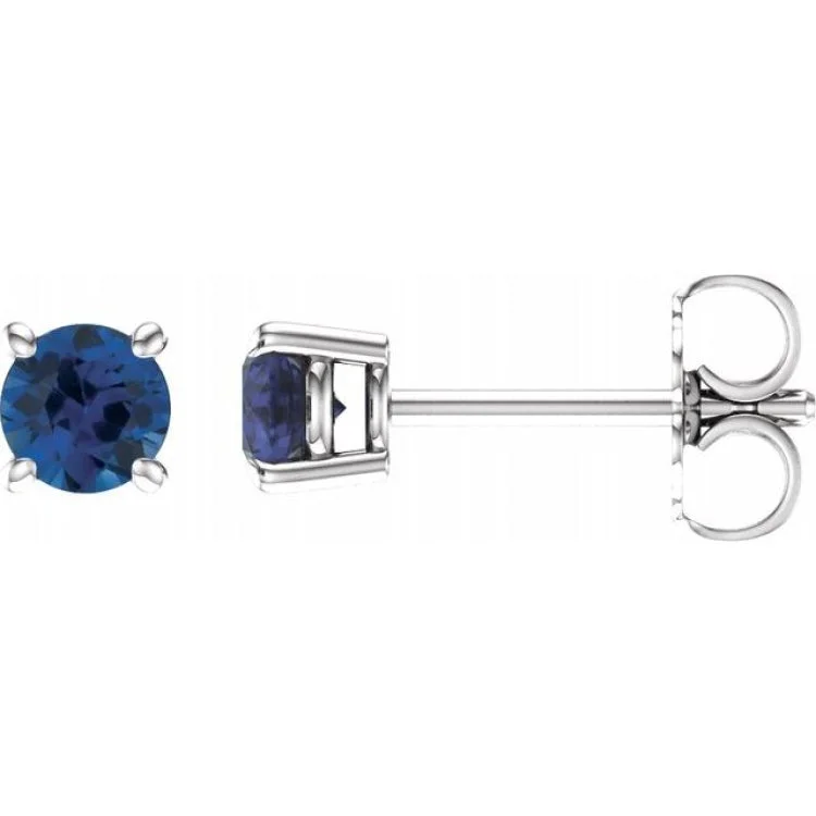 Ladies earrings firm radiance -14K White 4 mm Natural Blue Sapphire Stud Earrings with Friction Post