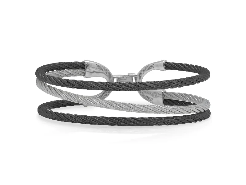 ladies bracelets heart-ALOR Black & Grey Cable Transverse Bracelet