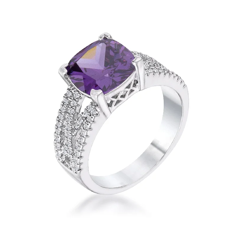 Ladies engagement rings bloom charm -Leeza Elegant Criss-Cross Amethyst CZ Engagement Ring | 4.5ct | Silver