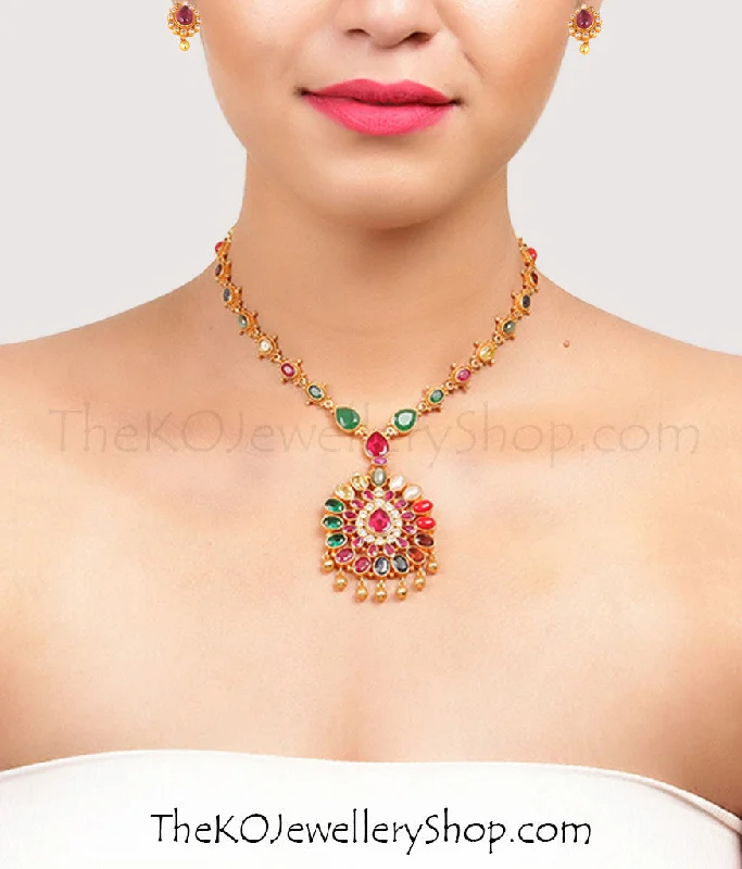 ladies necklaces pendant-The Noppharat Silver Navarathna Necklace