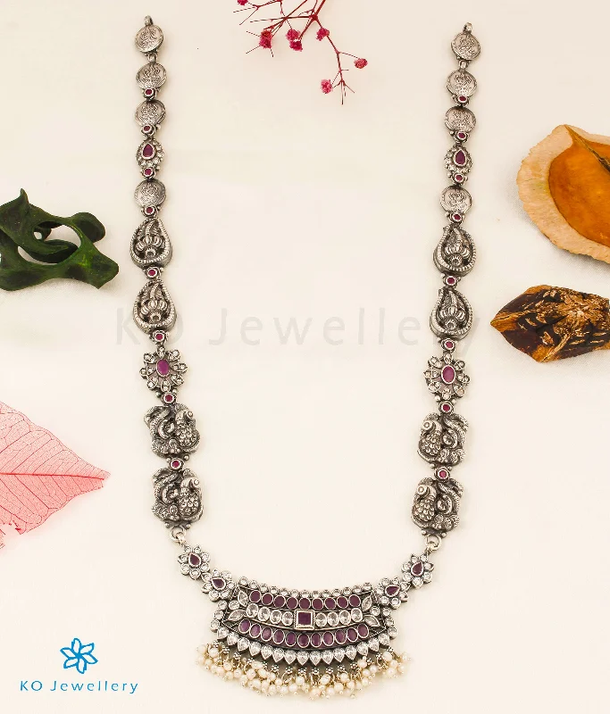 ladies necklaces personalized gift-The Kusha Silver Peacock Nakkasi Necklace (Oxidised)