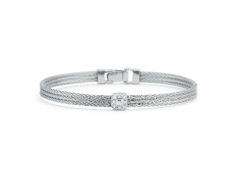 ladies bracelets clearance-ALOR Grey Cable Classic Stackable Bracelet with Single Square Station set in 18kt White Gold