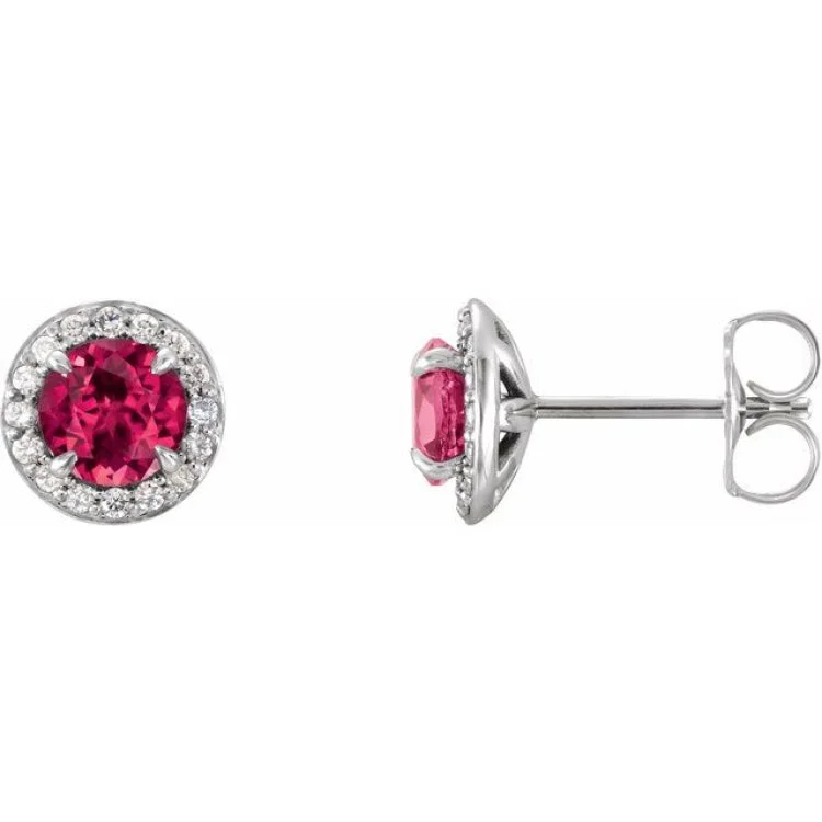 Ladies earrings regal cut studs -14K White 4 mm Lab-Grown Ruby & 1/10 CTW Natural Diamond Earrings