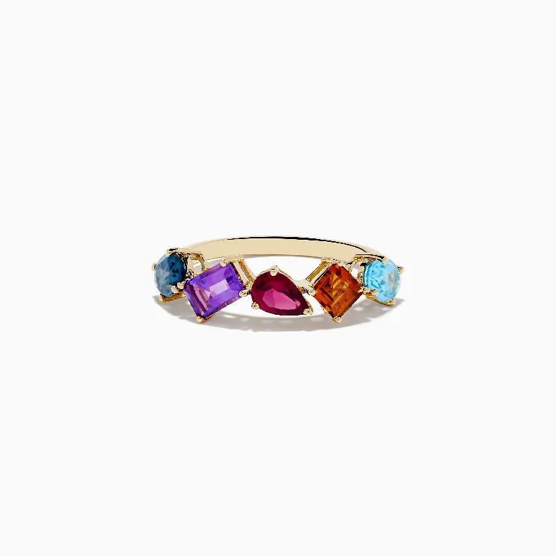 Ladies rings lapis charm -Mosaic 14K Yellow Gold Multi Gemstone Ring