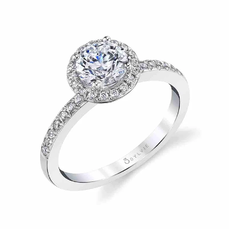 Ladies engagement rings odd gem glow -Sylvie Petite Halo Engagement Ring SY691