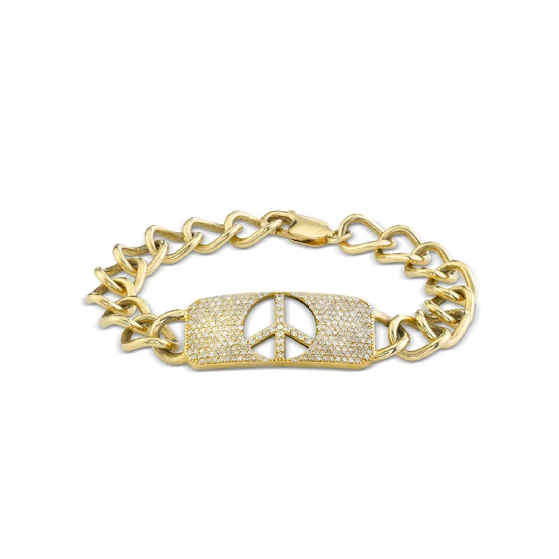 ladies bracelets winter-14k Gold Peace is the Answer Diamond ID Bracelet  SBG00007