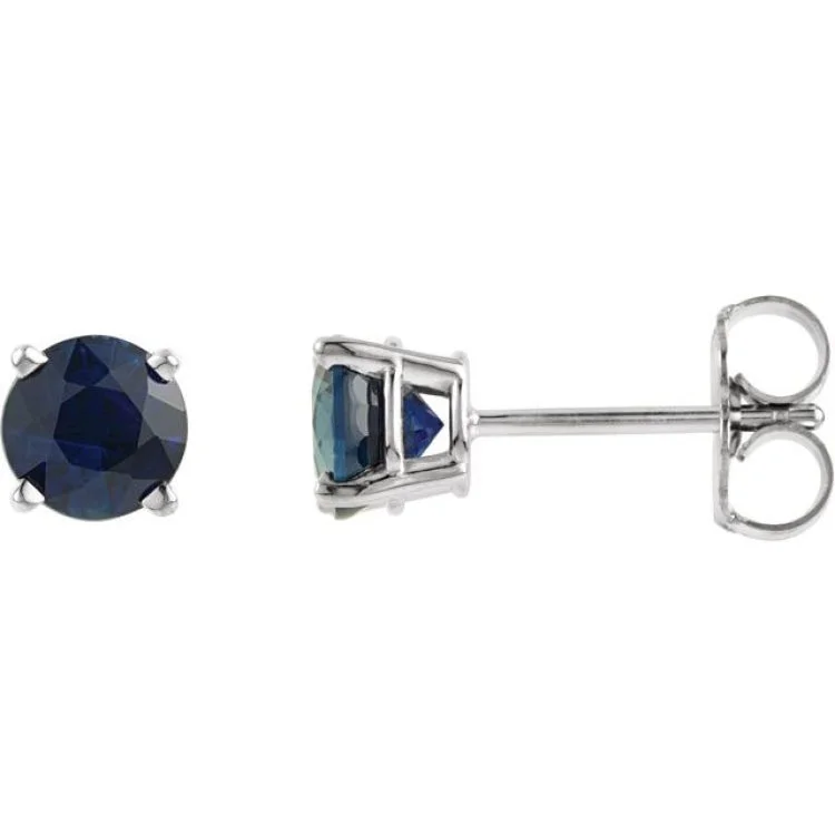 Ladies earrings lead glow -14K White 5 mm Lab-Grown Blue Sapphire Stud Earrings