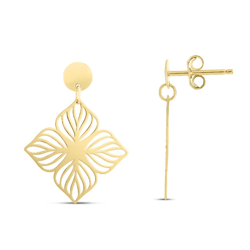 Ladies earrings kind radiance -14K Flower Cutout Drop Earrings