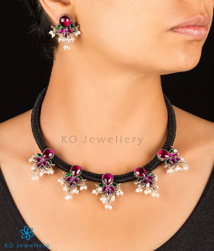 ladies necklaces modern twist-The Niraja Silver Thread Necklace (Oxidised)