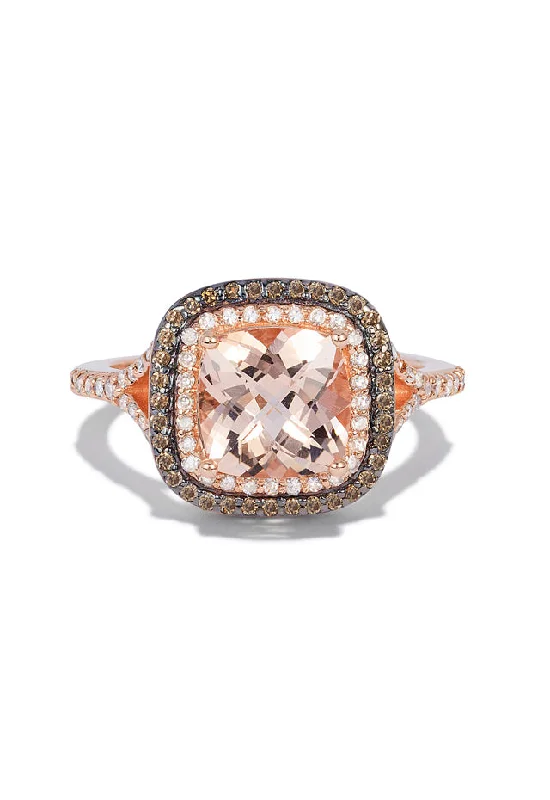 Ladies rings halo stone shine -Blush 14K Rose Gold Morganite and Diamond Ring, 2.05 TCW