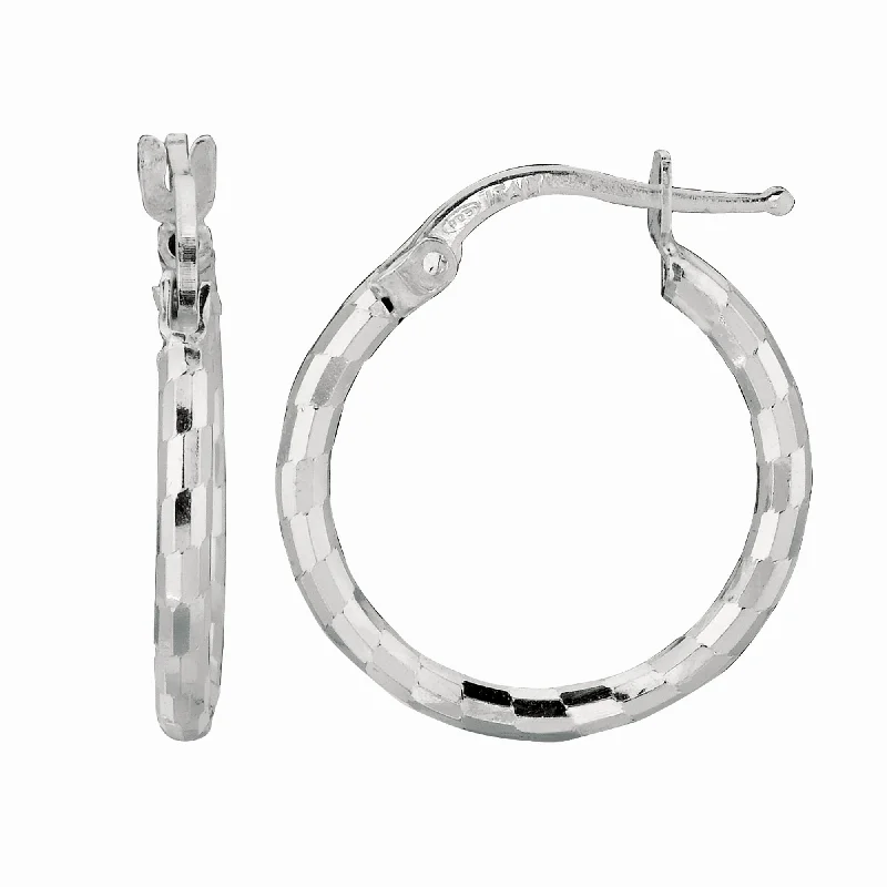 Ladies earrings jet shine -Silver Squares Small Hoop Earring