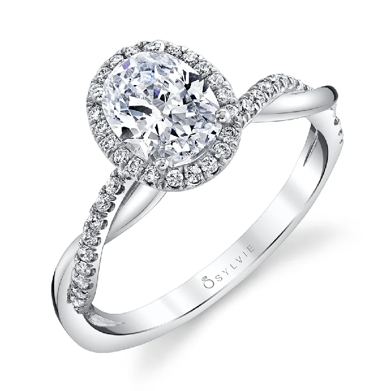 Ladies engagement rings gold glow -Sylvie Modern Oval Engagement Ring With Halo S1724 - OV