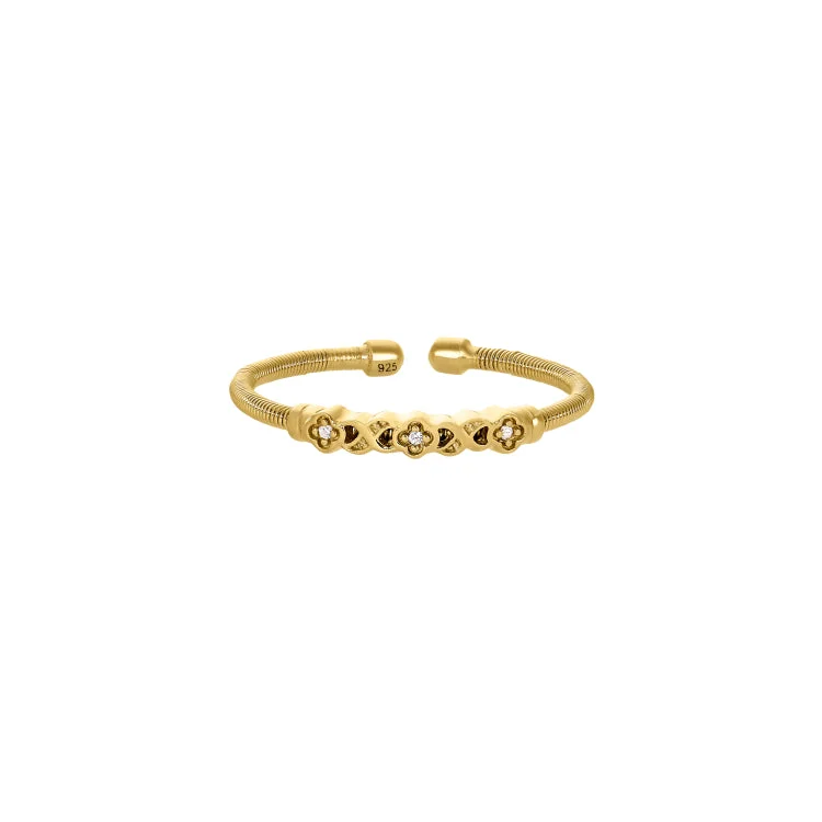 Ladies rings signed charm -Gold Finish Sterling Silver Cable Cuff Ring with Simulated Diamond XO Flower Design