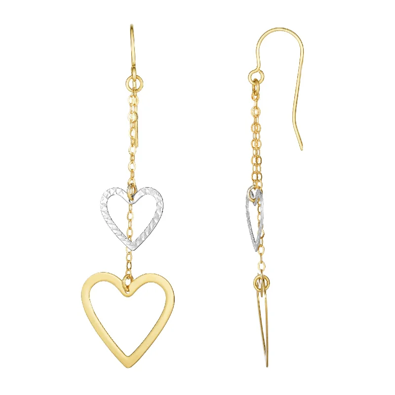 Ladies earrings spark shine -10K Gold Double Heart Drop Earring