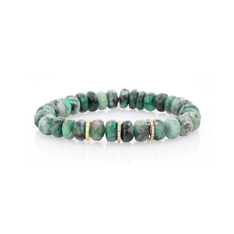 ladies bracelets joy-Emerald Faceted Bracelet with 3 14K Diamond Rondelles - 10mm BG000929