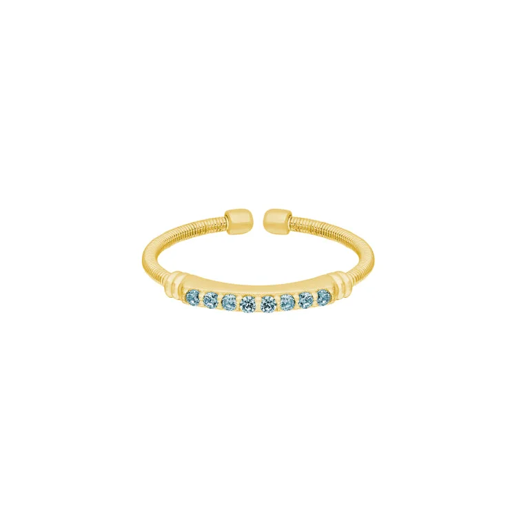 Ladies rings bloom charm -Gold Finish Sterling Silver Cable Cuff Ring with Simulated Aquamarine Birth Gems - March