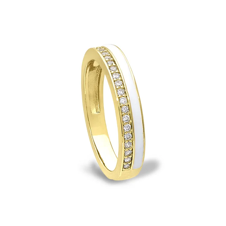 Ladies rings beat shine -Gold Vermeil Sterling Silver Micropave Ring with with White Enamel and Simulated Diamondss