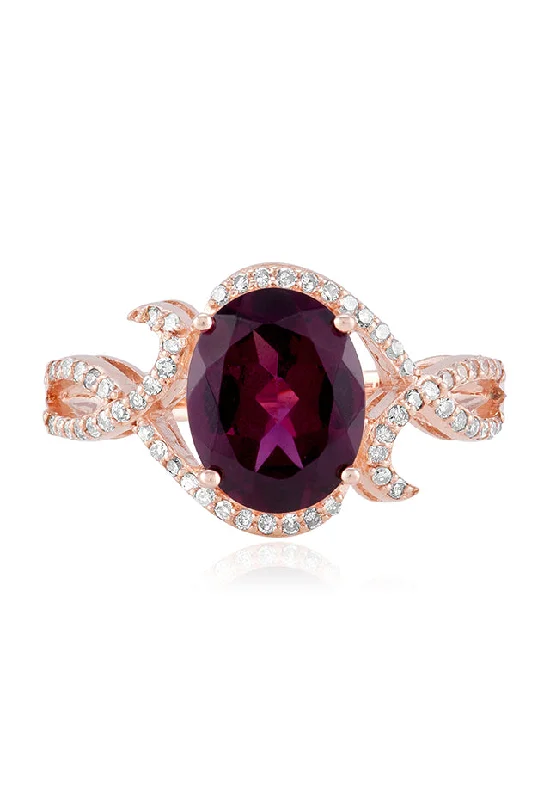 Ladies rings amethyst charm -Bordeaux 14K Rose Gold Rhodolite Garnet and Diamond Ring, 3.11 TCW