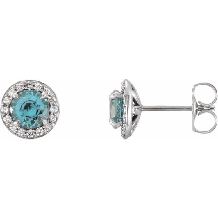 Ladies earrings single stone charm -14K White 3.5 mm Natural Aquamarine & 1/8 CTW Natural Diamond Earrings