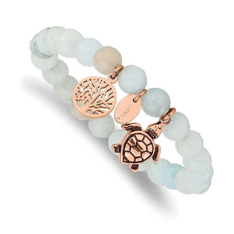 ladies bracelets pearl-Stainless Steel Antiqued&Polished Rose IP Blue/Grey Dyed Jade Bracelet