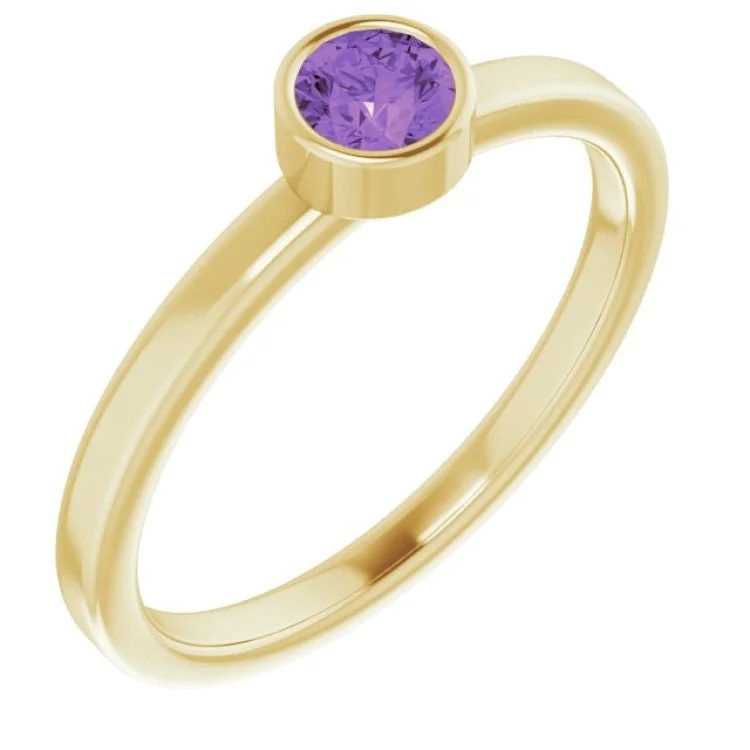 Ladies rings cushion glow charm -14K Yellow 4 mm Natural Amethyst Ring