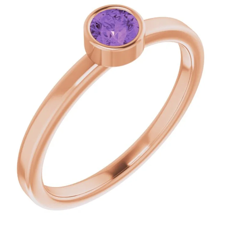 Ladies rings bond glow -14K Rose 4 mm Natural Amethyst Ring