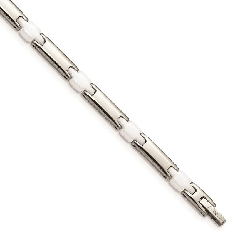 ladies bracelets collectible-Stainless Steel & White Ceramic 7.5in Bracelet