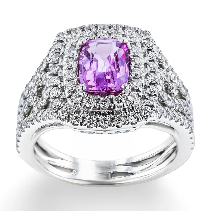 Ladies rings cord radiance -JULEVE 18KT WHITE GOLD 1.25CT PINK SAPPHIRE & 0.96CTW DIAMOND RING