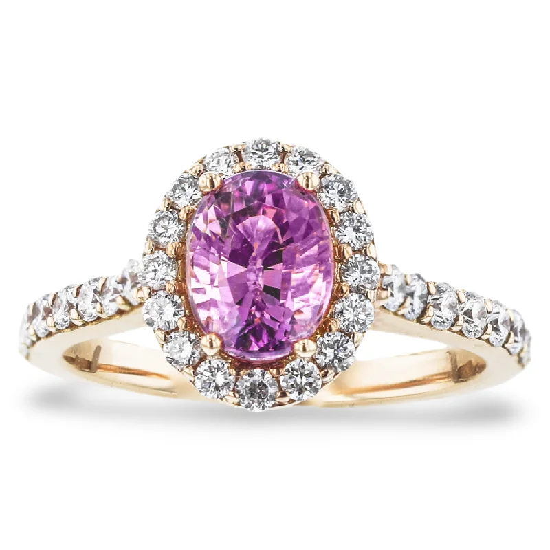 Ladies rings curl shine -JULEVE 18KT ROSE GOLD 1.55CT PINK TANZANITE & 0.65CTW DIAMOND HALO RING