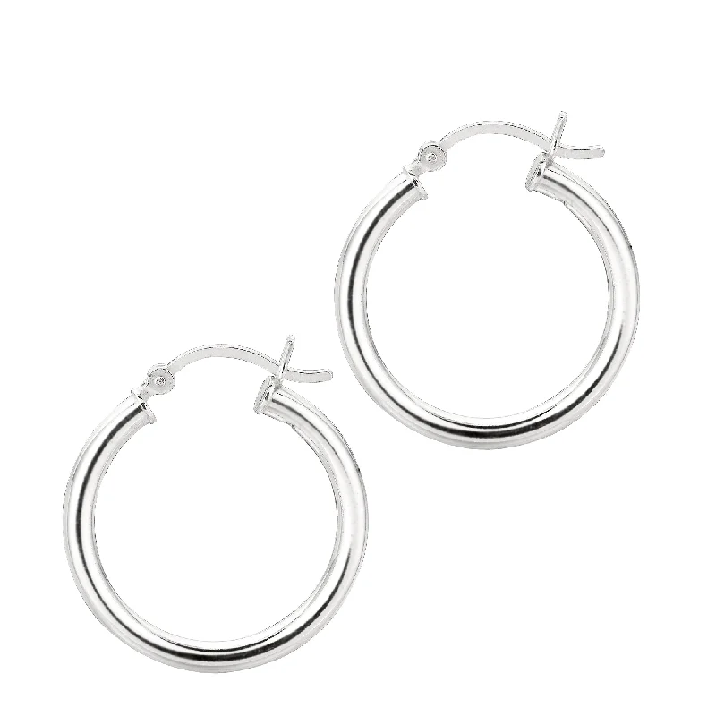 Ladies earrings ornate shine -Silver 3x20mm Hoop Earring