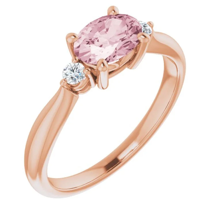 Ladies rings trek radiance -14K Rose 7x5 mm Oval Natural Morganite & .08 CTW Natural Diamond Ring