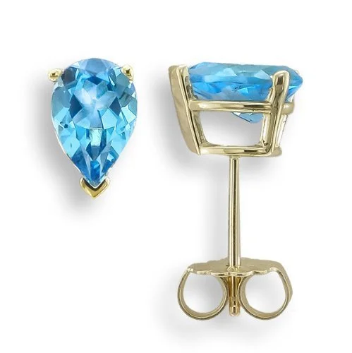 Ladies earrings stay shine -14KT YELLOW GOLD PEAR SHAPE SWISS BLUE TOPAZ EARRINGS