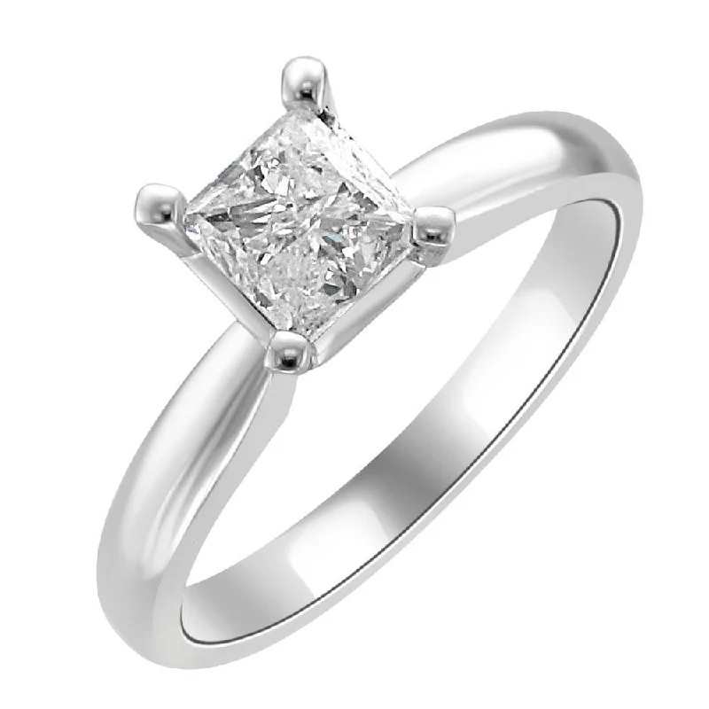 Ladies rings earth friendly -14KT WHITE GOLD 1.00CT PRINCESS DIAMOND SOLITAIRE RING