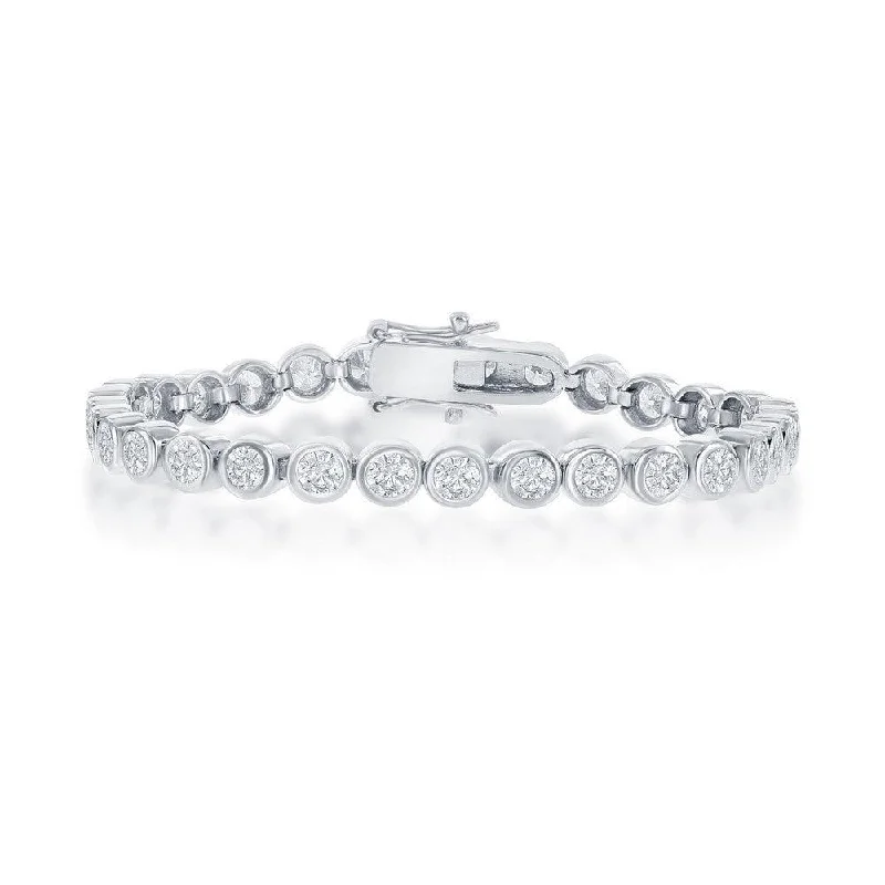 ladies bracelets open-Sterling Silver 3mm Bezel-Set Round CZ Tennis Bracelet, 7"