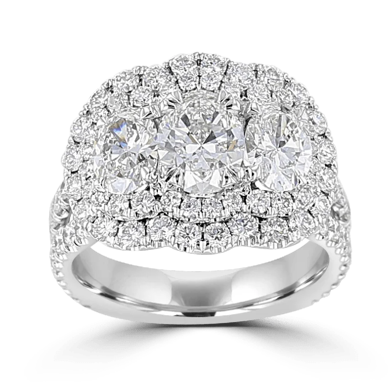 Ladies rings chant shine -Platinum 3.76 CTW Diamond 3 Stone Double Halo Ring